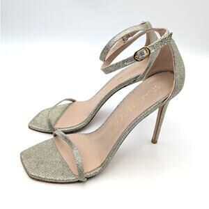 Stuart Weitzman Nudistcurve Sandals Women's Platino Glitter Size US10.5B EU41
